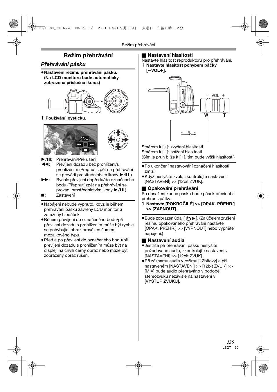 Režim přehrávání, Přehrávání pásku | Panasonic NVGS80EP User Manual | Page 135 / 208