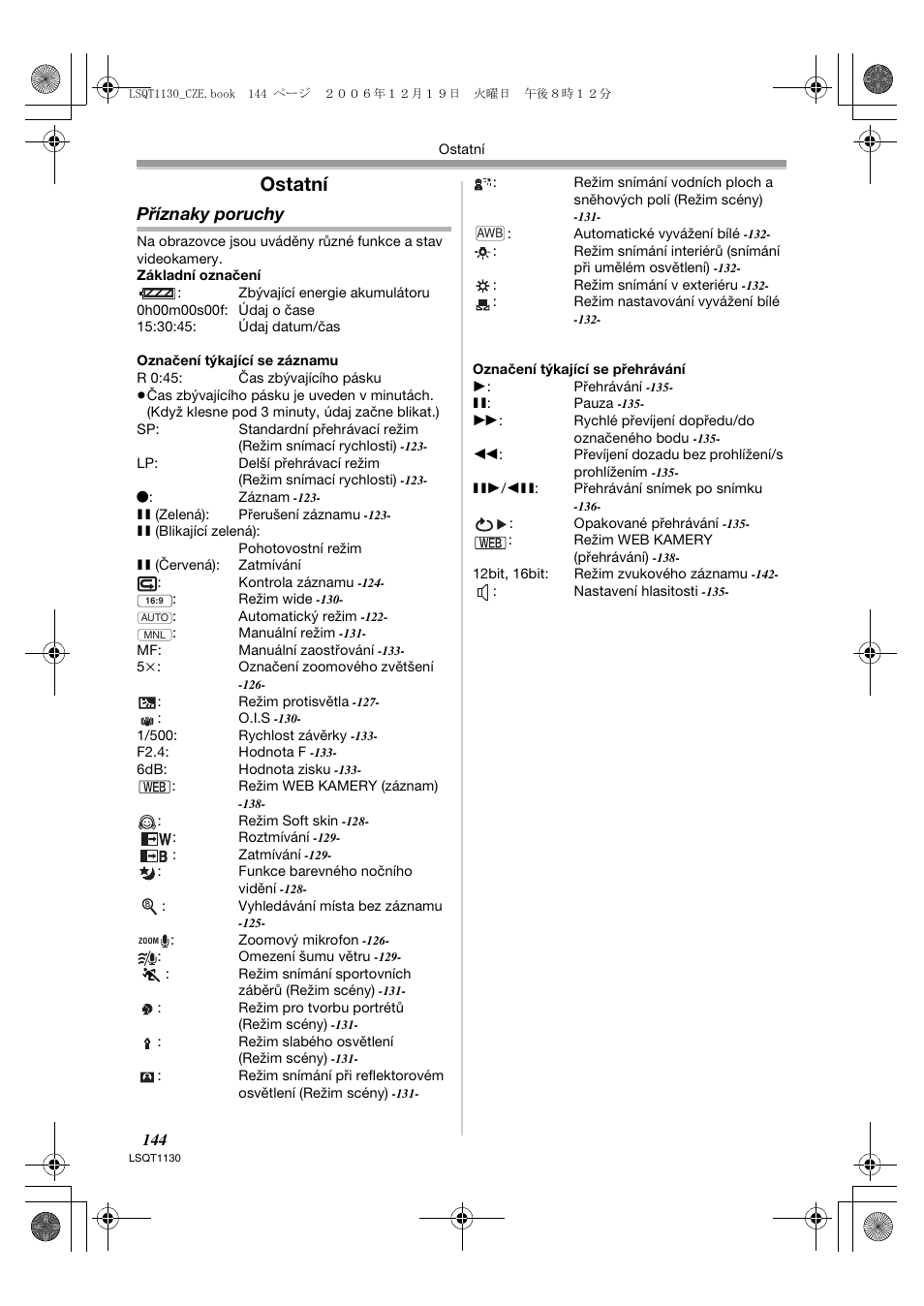 Ostatní, Příznaky poruchy | Panasonic NVGS80EP User Manual | Page 144 / 208