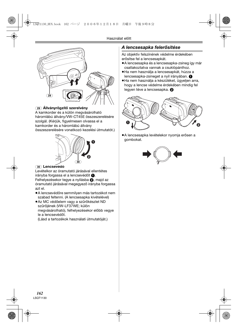 A lencsesapka felerősítése | Panasonic NVGS80EP User Manual | Page 162 / 208