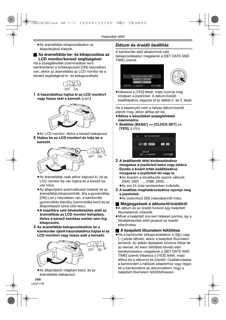 Dátum és óraidő beállítás | Panasonic NVGS80EP User Manual | Page 166 / 208