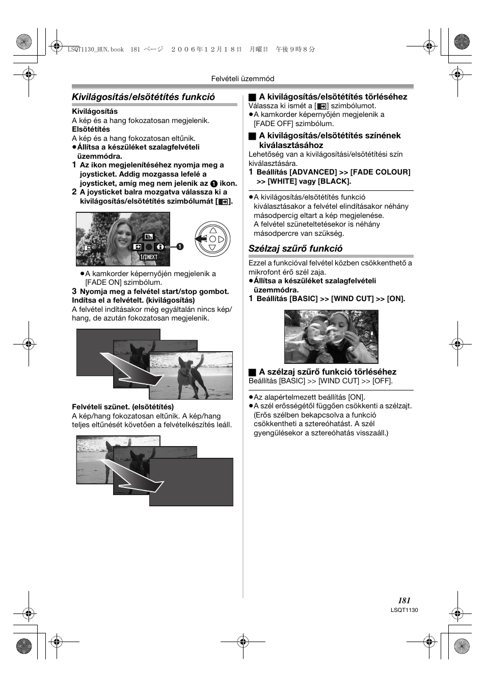 Kivilágosítás/elsötétítés funkció, Szélzaj szűrő funkció | Panasonic NVGS80EP User Manual | Page 181 / 208