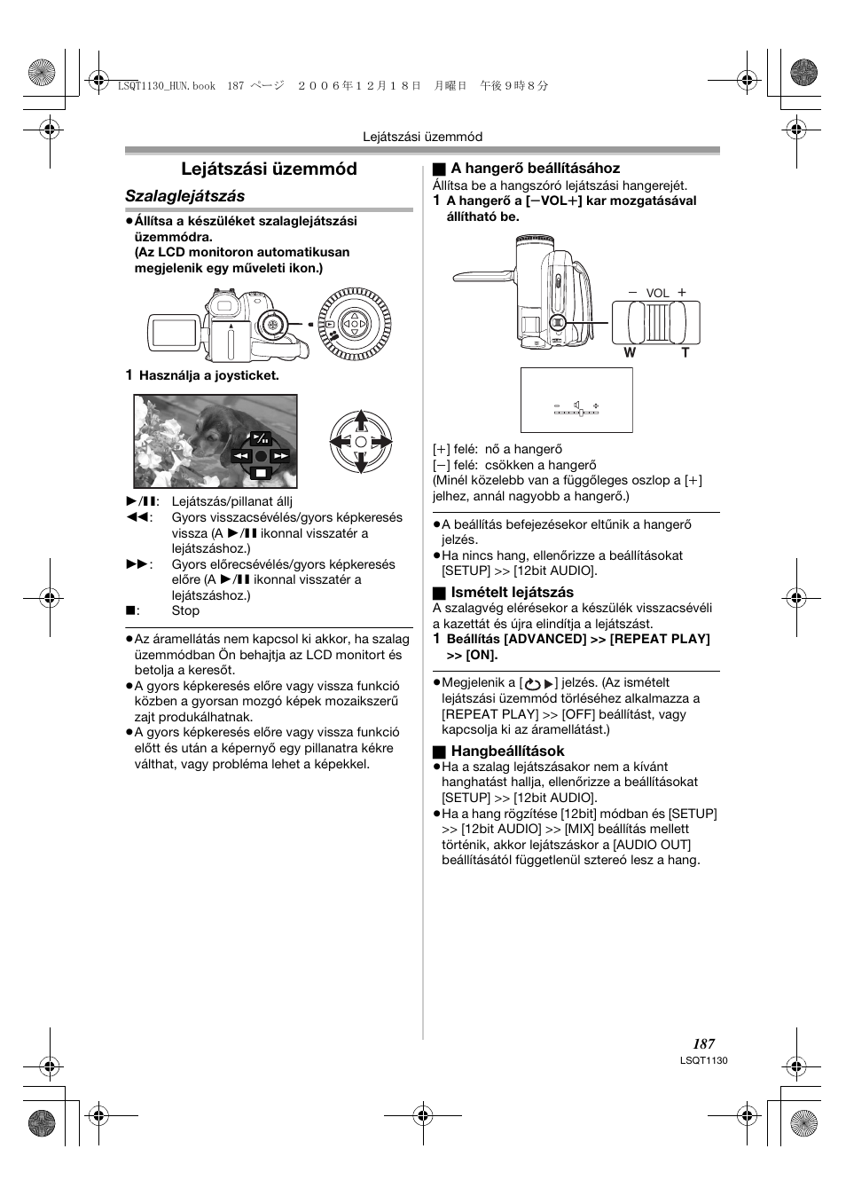 Lejátszási üzemmód, Szalaglejátszás | Panasonic NVGS80EP User Manual | Page 187 / 208