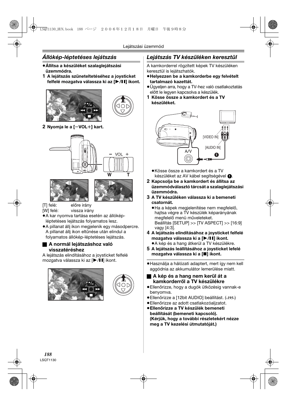 Állókép-léptetéses lejátszás, Lejátszás tv készüléken keresztül | Panasonic NVGS80EP User Manual | Page 188 / 208