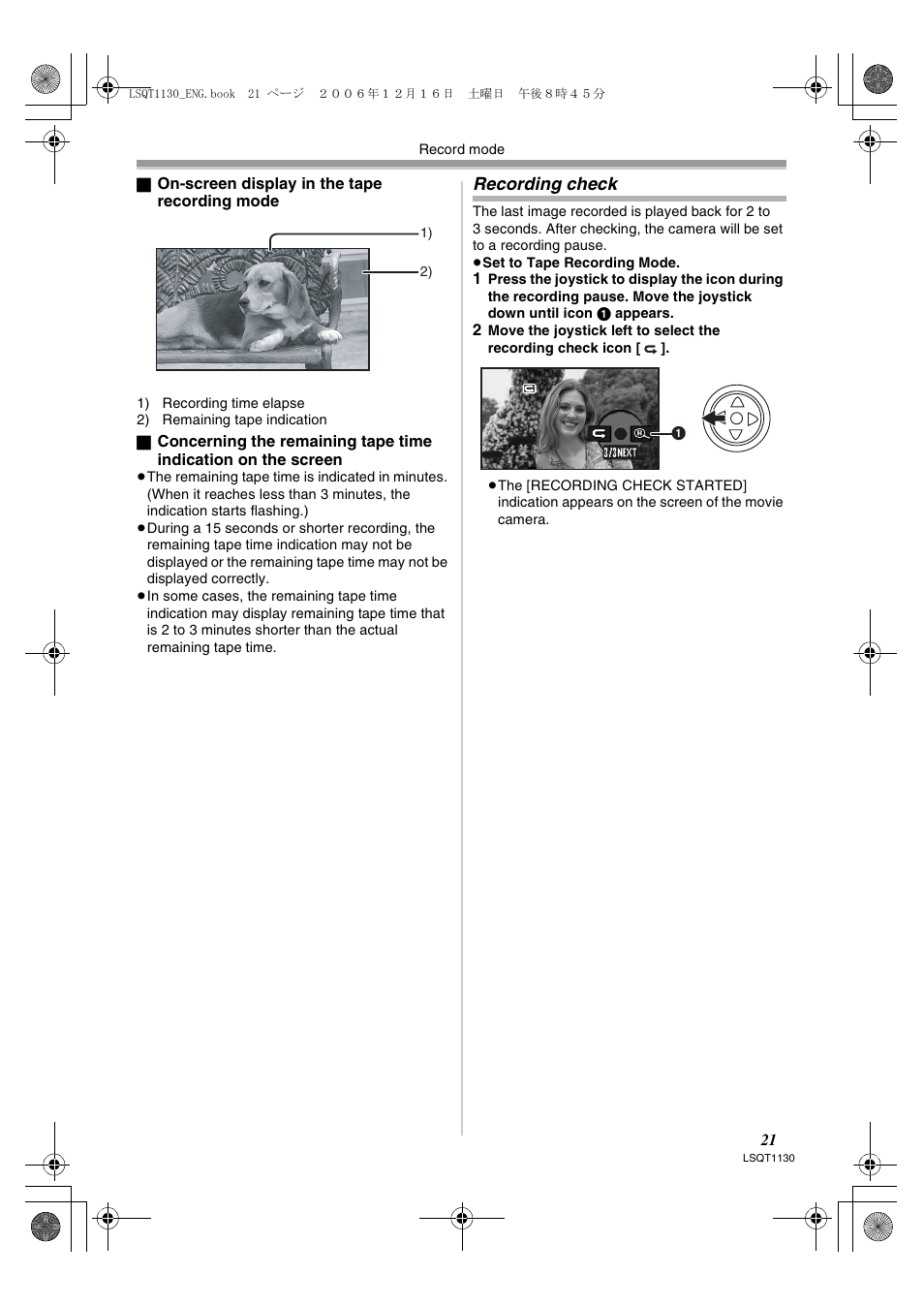 Recording check | Panasonic NVGS80EP User Manual | Page 21 / 208