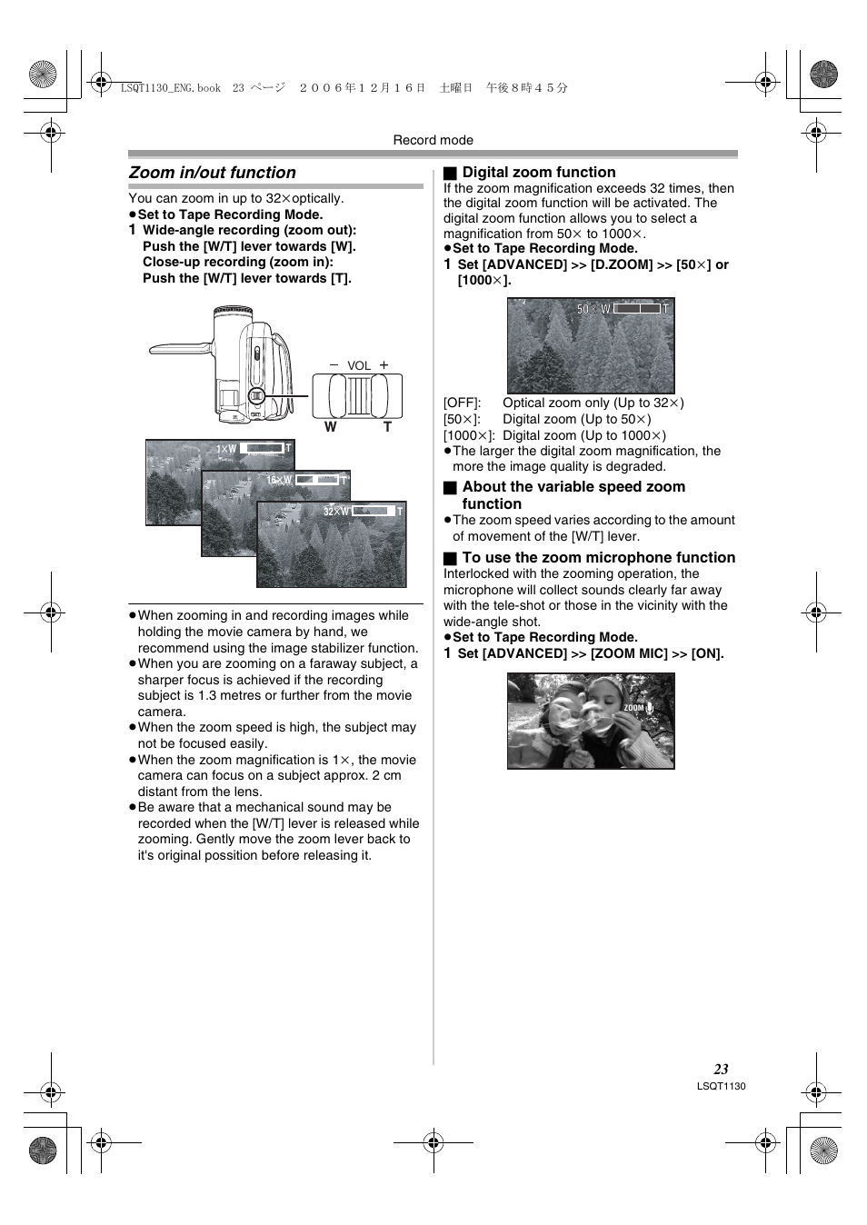 Zoom in/out function | Panasonic NVGS80EP User Manual | Page 23 / 208