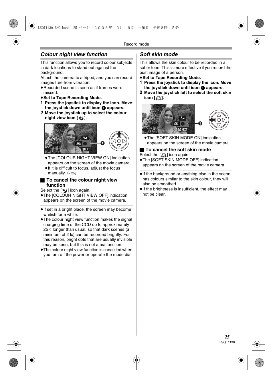 Colour night view function, Soft skin mode | Panasonic NVGS80EP User Manual | Page 25 / 208