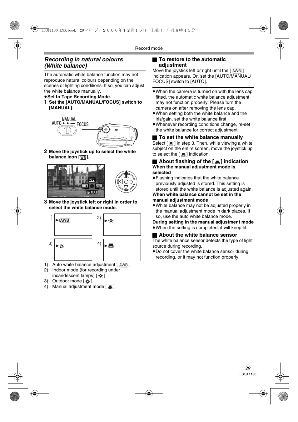 Recording in natural colours (white balance) | Panasonic NVGS80EP User Manual | Page 29 / 208