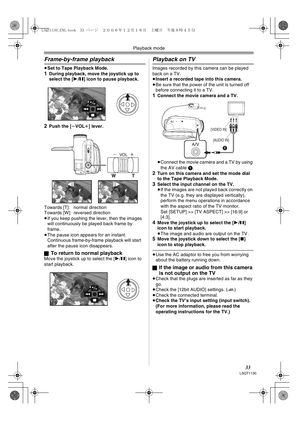 Frame-by-frame playback, Playback on tv | Panasonic NVGS80EP User Manual | Page 33 / 208