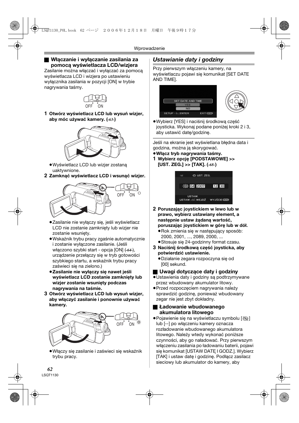 Ustawianie daty i godziny | Panasonic NVGS80EP User Manual | Page 62 / 208