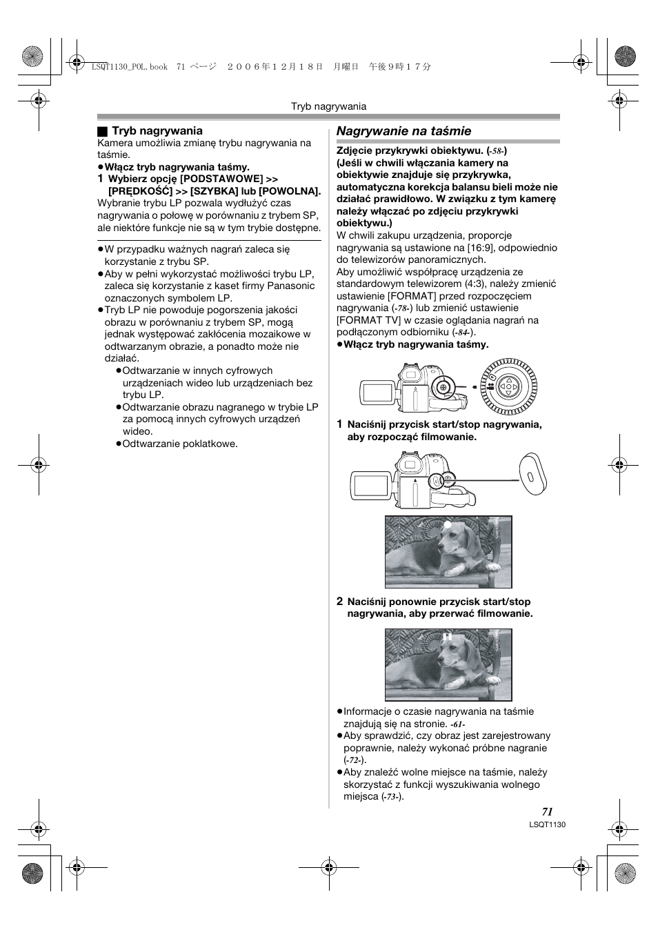 Nagrywanie na taśmie | Panasonic NVGS80EP User Manual | Page 71 / 208