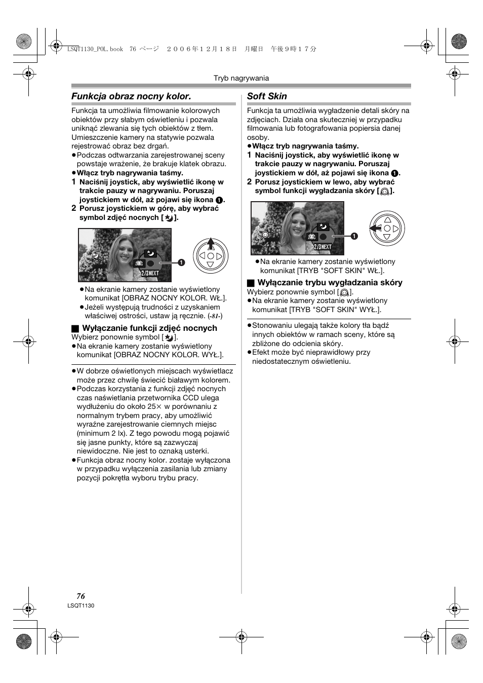 Funkcja obraz nocny kolor, Soft skin | Panasonic NVGS80EP User Manual | Page 76 / 208