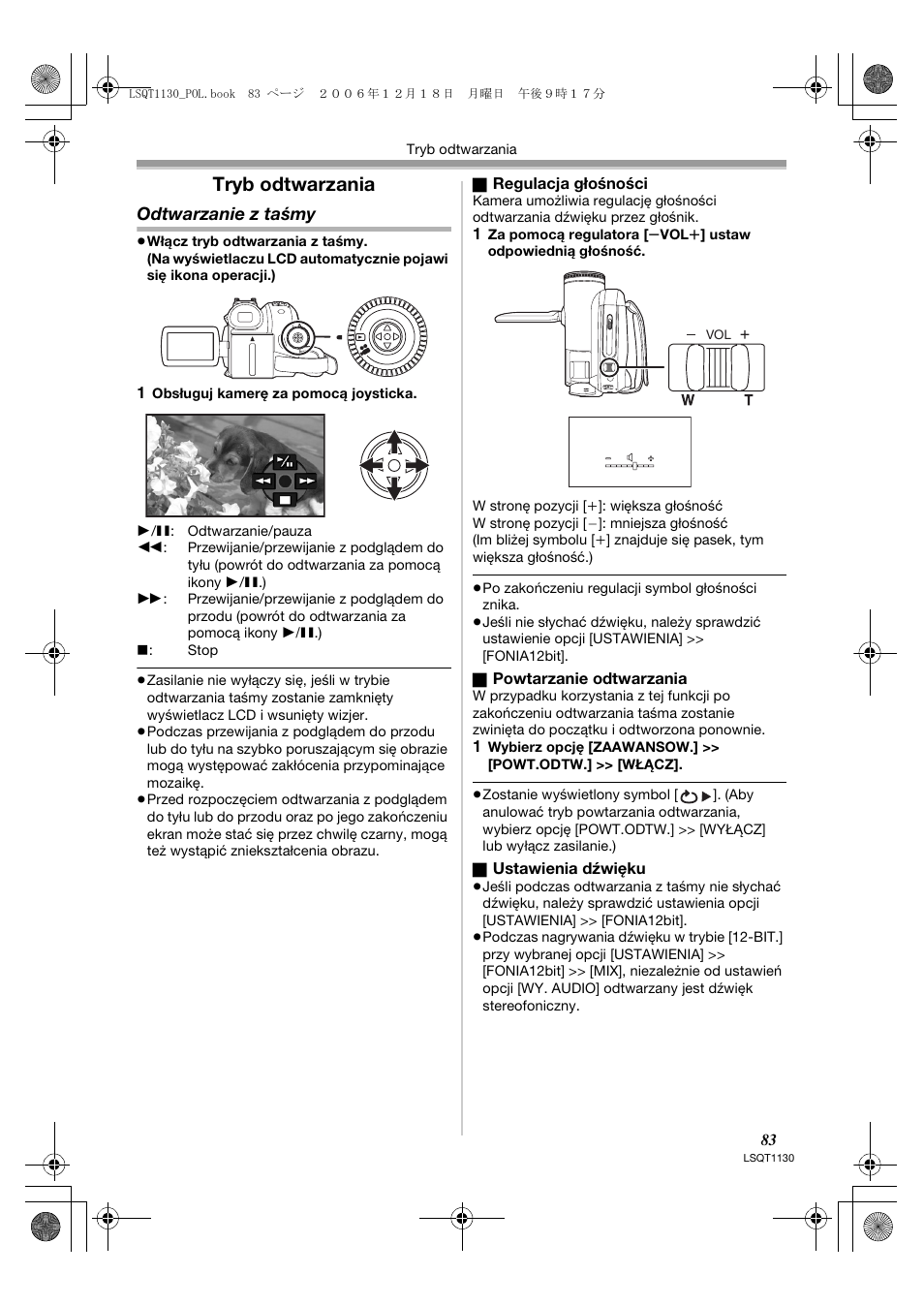 Tryb odtwarzania, Odtwarzanie z taśmy | Panasonic NVGS80EP User Manual | Page 83 / 208