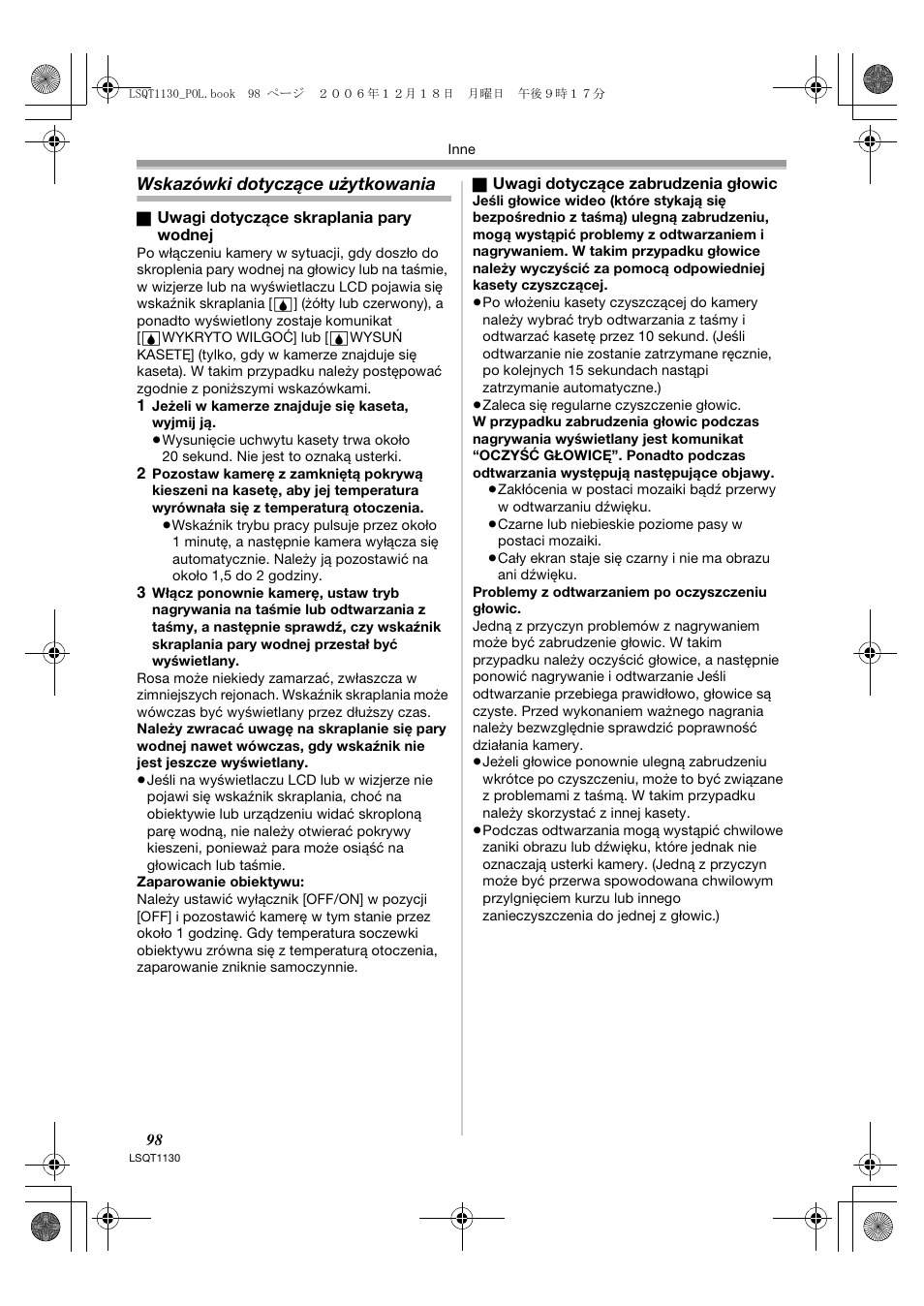 Wskazówki dotyczące użytkowania | Panasonic NVGS80EP User Manual | Page 98 / 208