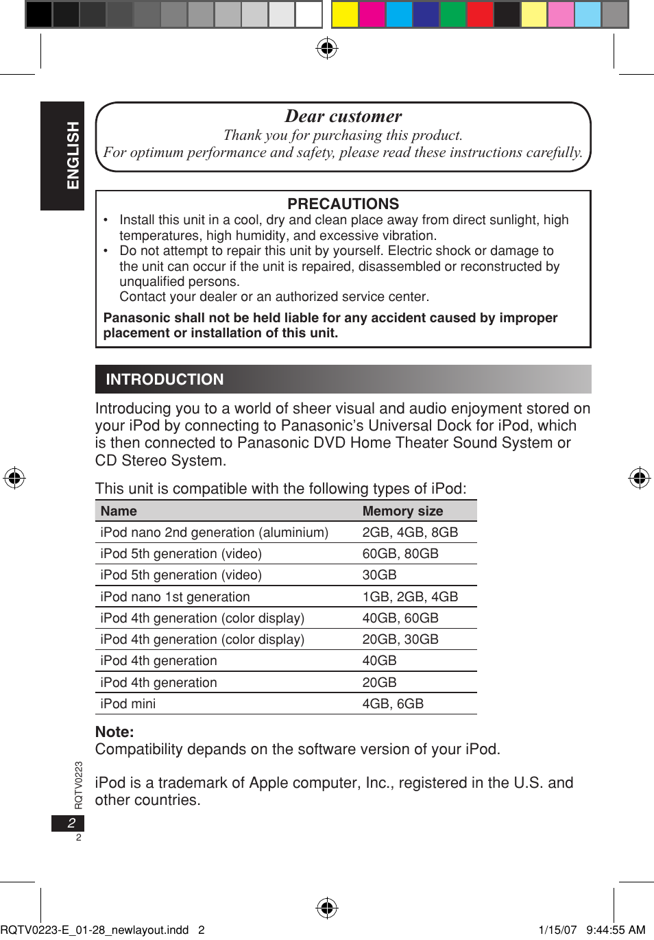 Dear customer | Panasonic SHPD10 User Manual | Page 2 / 28