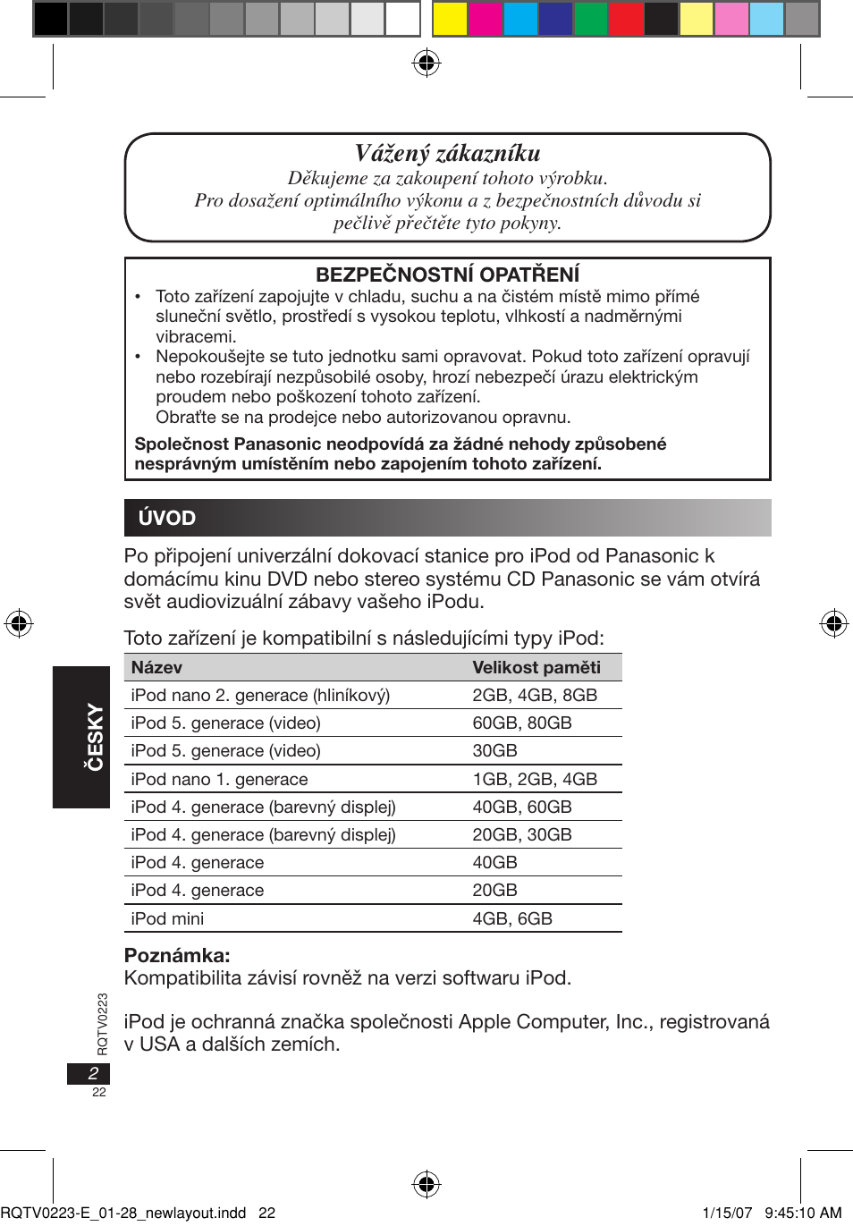 Vážený zákazníku | Panasonic SHPD10 User Manual | Page 22 / 28