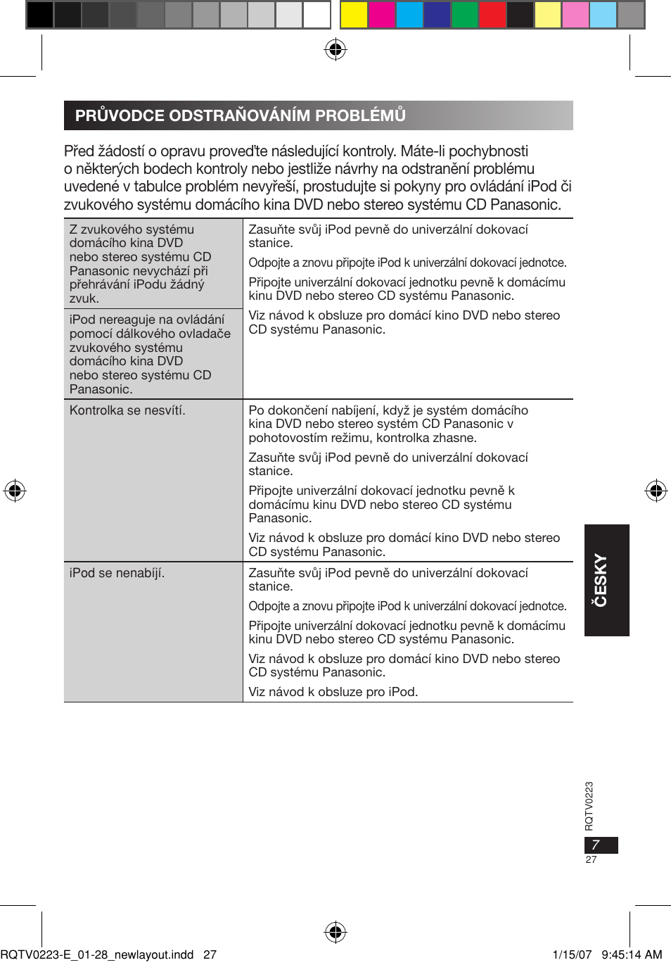 Česky | Panasonic SHPD10 User Manual | Page 27 / 28