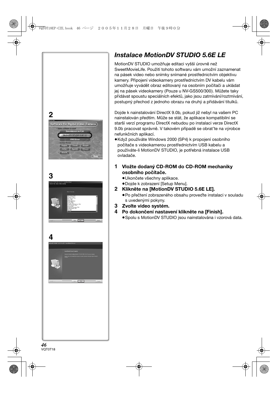 Instalace motiondv studio 5.6e le | Panasonic NVGS280 User Manual | Page 46 / 76