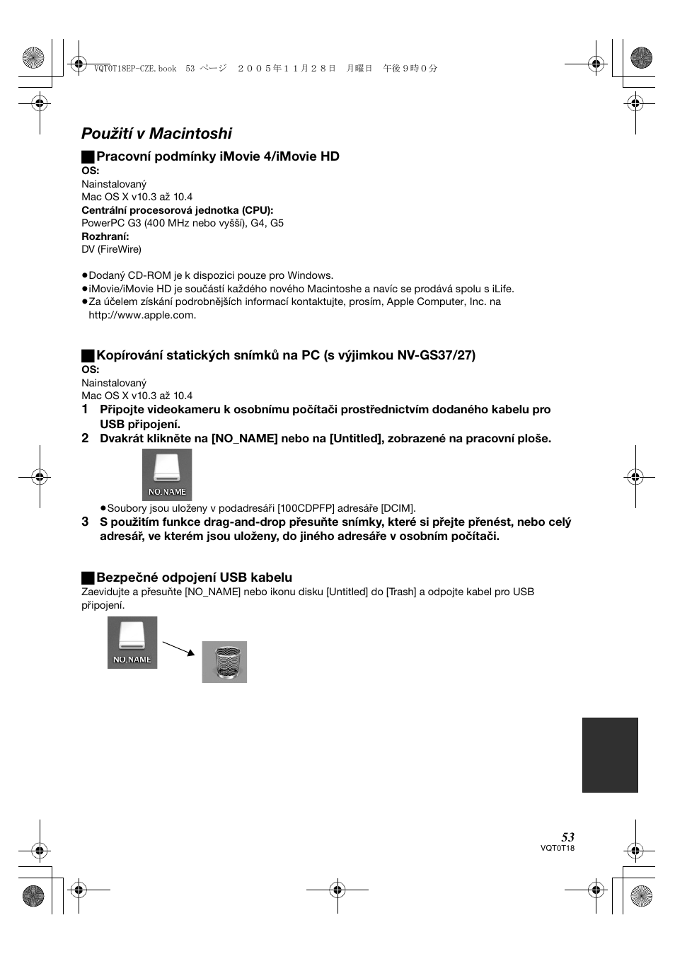 Použití v macintoshi | Panasonic NVGS280 User Manual | Page 53 / 76