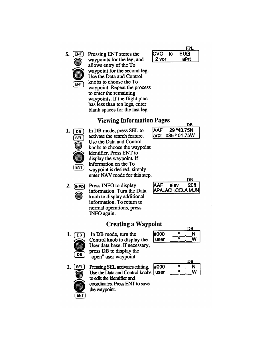 Viewing information pages, Creating a waypoint | Apollo FLYBUDDY 800 User Manual | Page 4 / 4