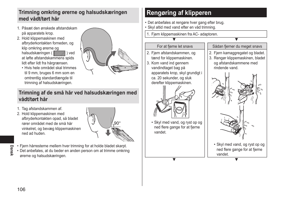 Rengøring af klipperen | Panasonic ERGS60 User Manual | Page 106 / 256