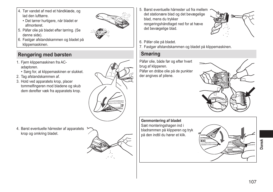 Rengøring med børsten, Smøring | Panasonic ERGS60 User Manual | Page 107 / 256