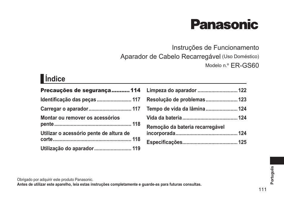 Índice, Er-gs60 | Panasonic ERGS60 User Manual | Page 111 / 256