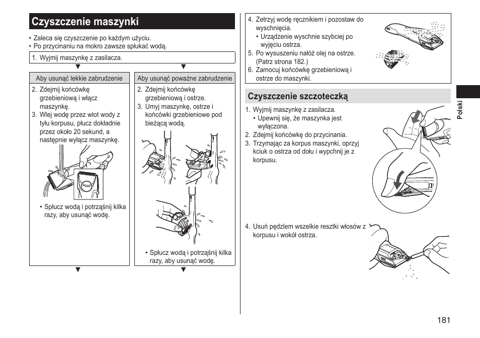 Czyszczenie maszynki, Czyszczenie szczoteczką | Panasonic ERGS60 User Manual | Page 181 / 256