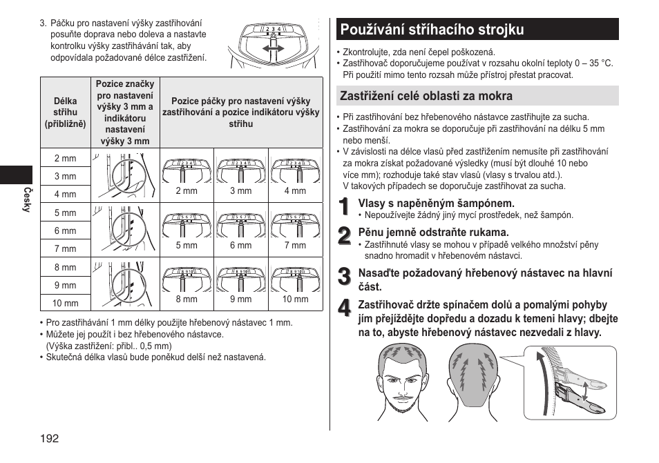 Používání stříhacího strojku | Panasonic ERGS60 User Manual | Page 192 / 256