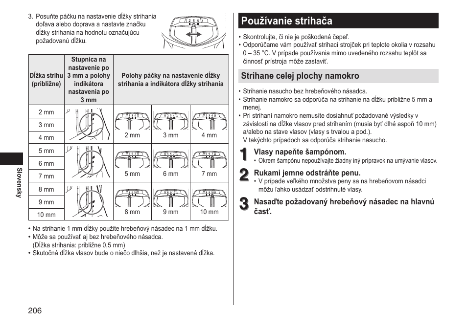 Používanie strihača | Panasonic ERGS60 User Manual | Page 206 / 256