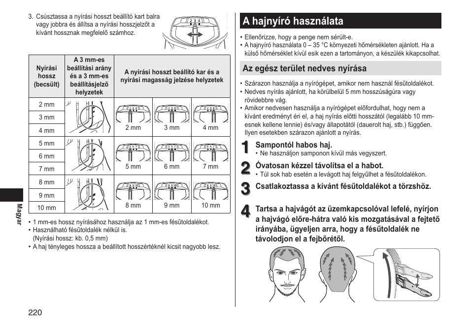 A hajnyíró használata | Panasonic ERGS60 User Manual | Page 220 / 256