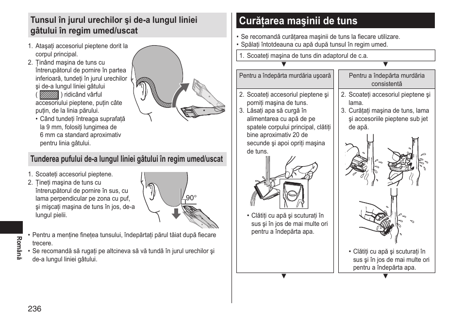 Curăţarea maşinii de tuns | Panasonic ERGS60 User Manual | Page 236 / 256