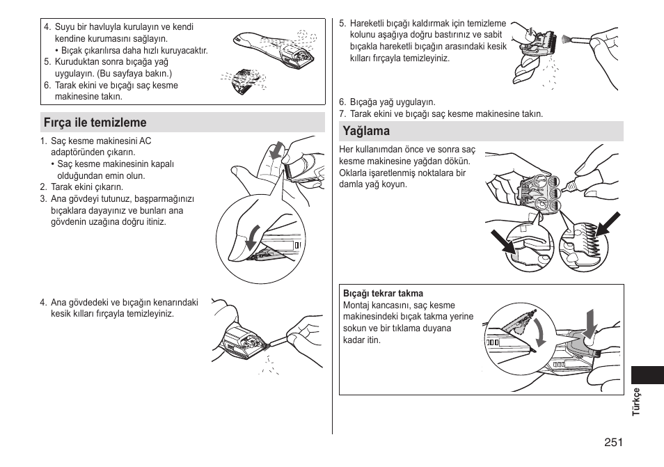 Fırça ile temizleme, Yağlama | Panasonic ERGS60 User Manual | Page 251 / 256
