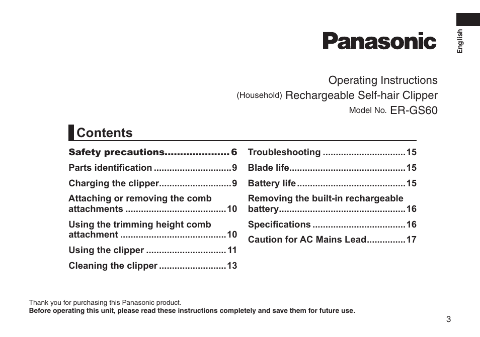 Panasonic ERGS60 User Manual | Page 3 / 256