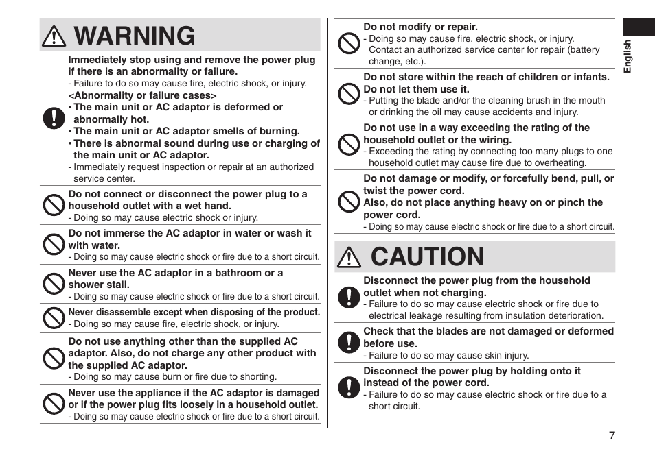 Warning, Caution | Panasonic ERGS60 User Manual | Page 7 / 256