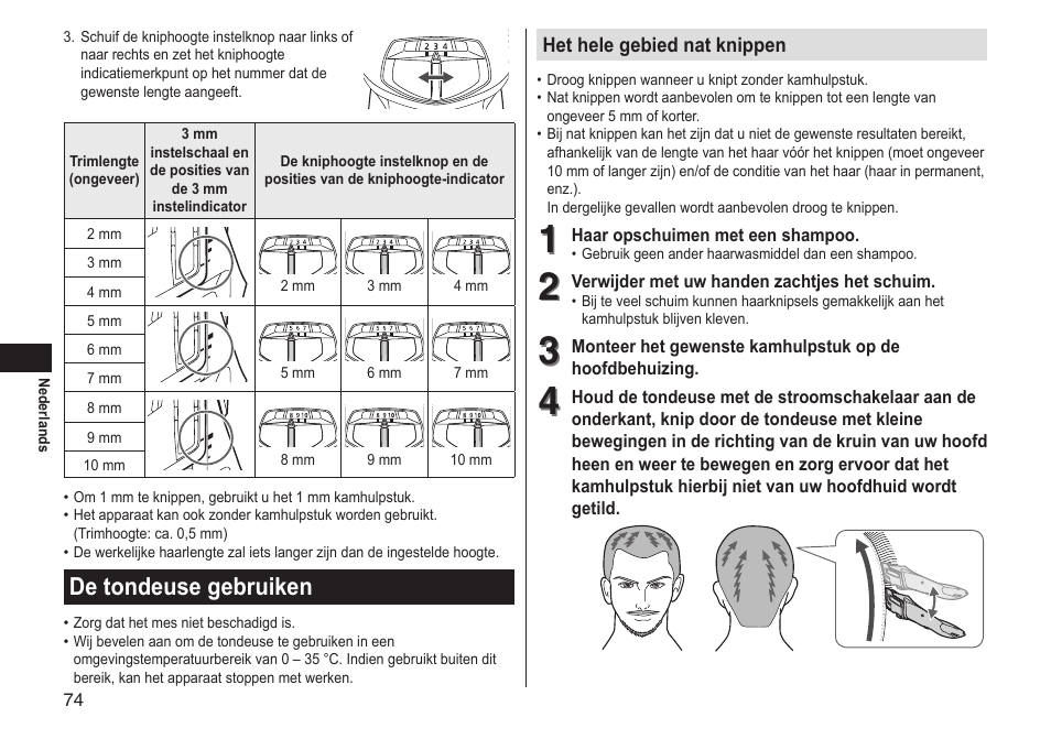 De tondeuse gebruiken | Panasonic ERGS60 User Manual | Page 74 / 256