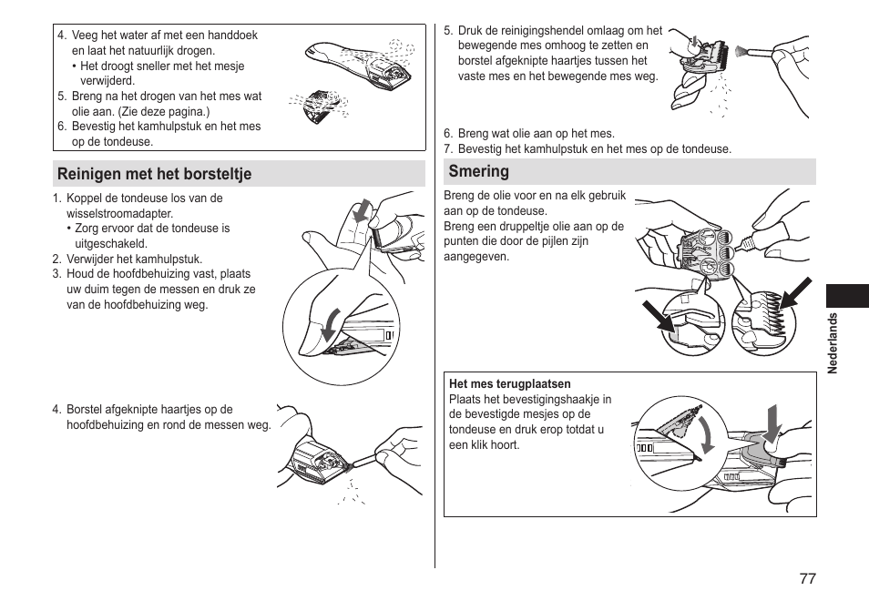 Reinigen met het borsteltje, Smering | Panasonic ERGS60 User Manual | Page 77 / 256