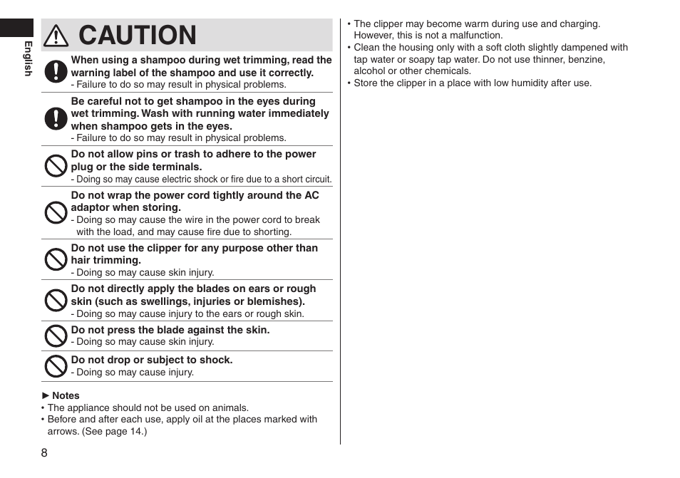 Caution | Panasonic ERGS60 User Manual | Page 8 / 256
