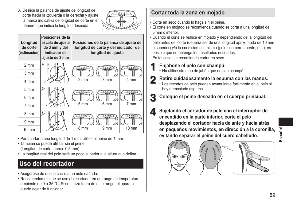 Uso del recortador | Panasonic ERGS60 User Manual | Page 89 / 256