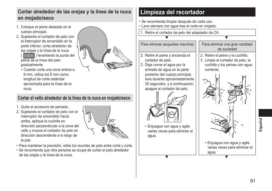 Limpieza del recortador | Panasonic ERGS60 User Manual | Page 91 / 256