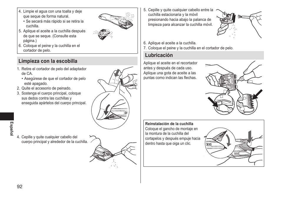 Limpieza con la escobilla, Lubricación | Panasonic ERGS60 User Manual | Page 92 / 256