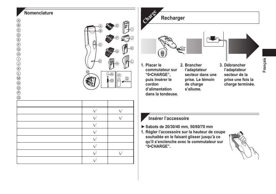 Charge, Recharger | Panasonic ERCA70 User Manual | Page 15 / 108