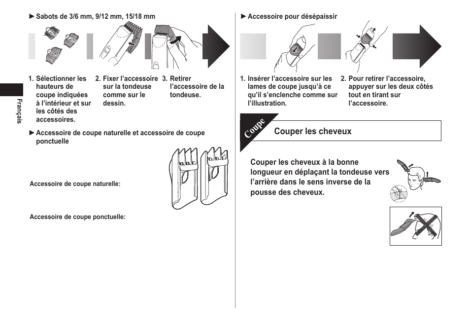 Coupe, Couper les cheveux | Panasonic ERCA70 User Manual | Page 16 / 108