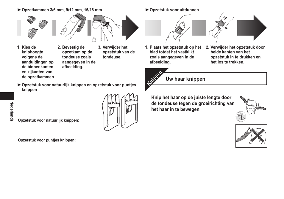 Knippen, Uw haar knippen | Panasonic ERCA70 User Manual | Page 28 / 108