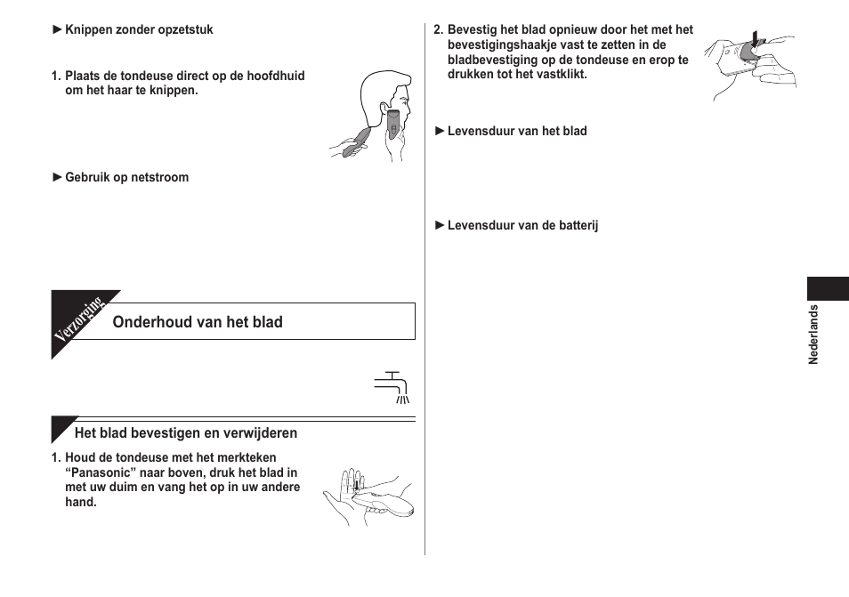 Verzorging, Onderhoud van het blad | Panasonic ERCA70 User Manual | Page 29 / 108