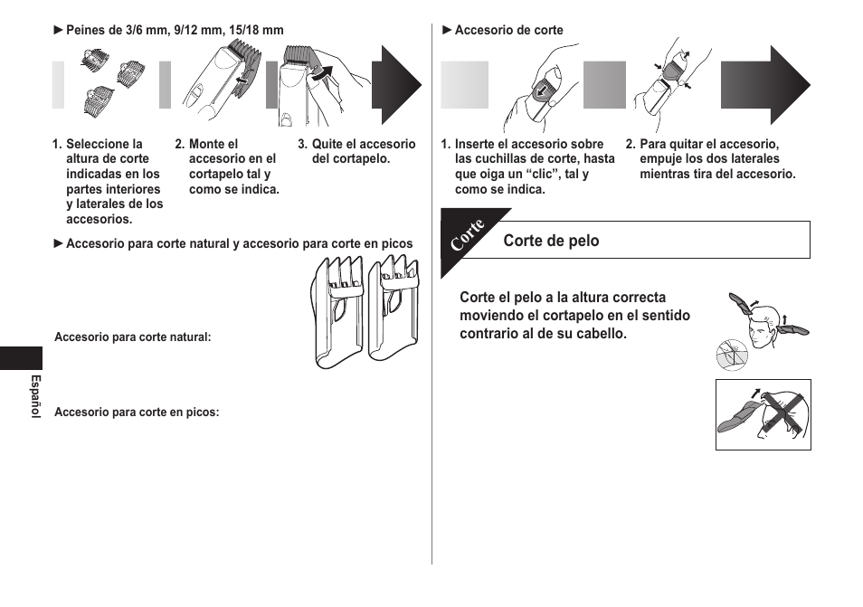 Corte, Corte de pelo | Panasonic ERCA70 User Manual | Page 34 / 108