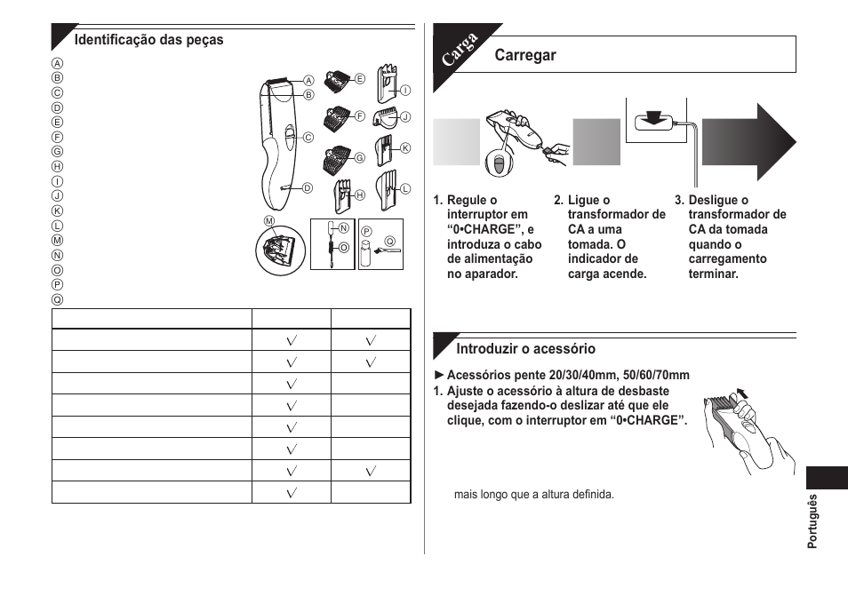 Carga, Carregar | Panasonic ERCA70 User Manual | Page 45 / 108