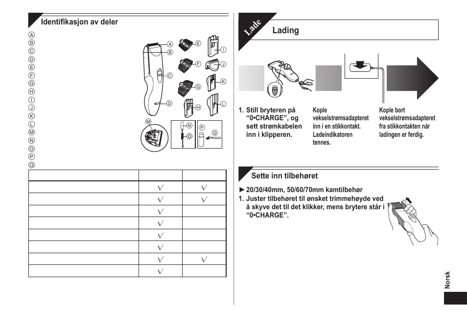 Lade, Lading | Panasonic ERCA70 User Manual | Page 51 / 108