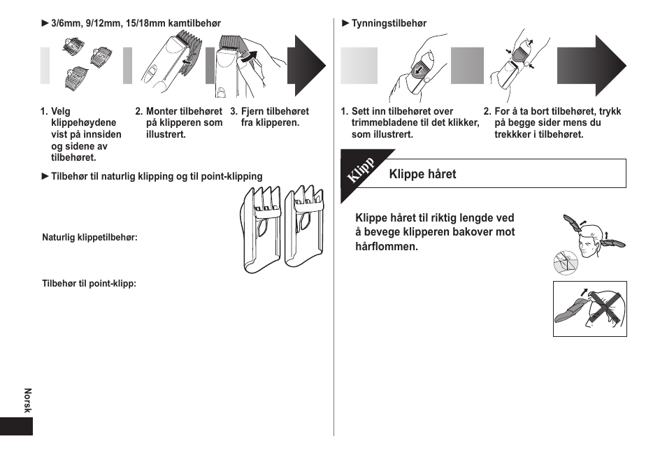 Klipp, Klippe håret | Panasonic ERCA70 User Manual | Page 52 / 108