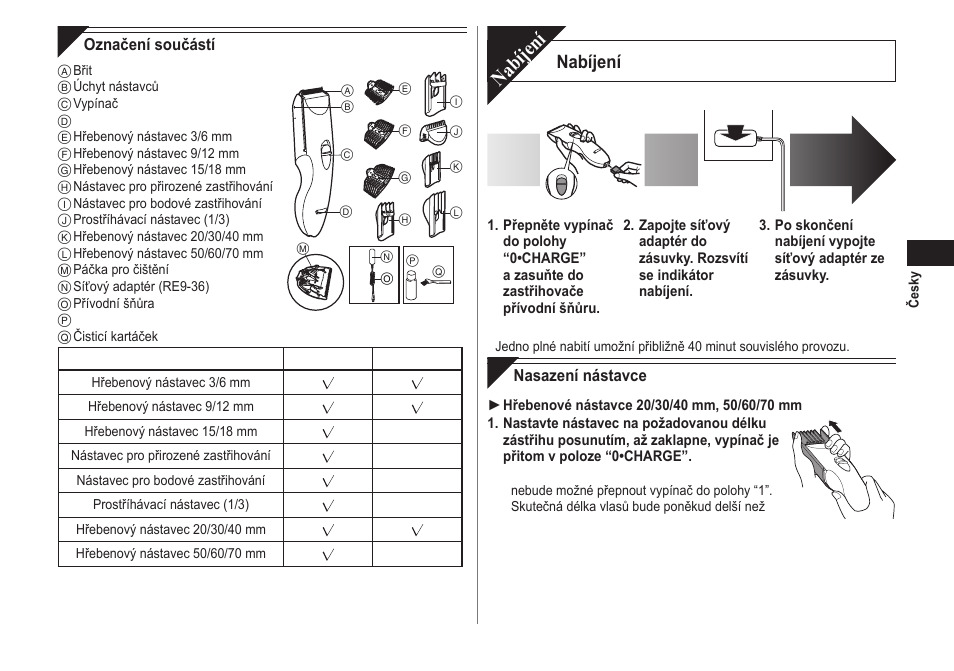 Nabíjení | Panasonic ERCA70 User Manual | Page 75 / 108