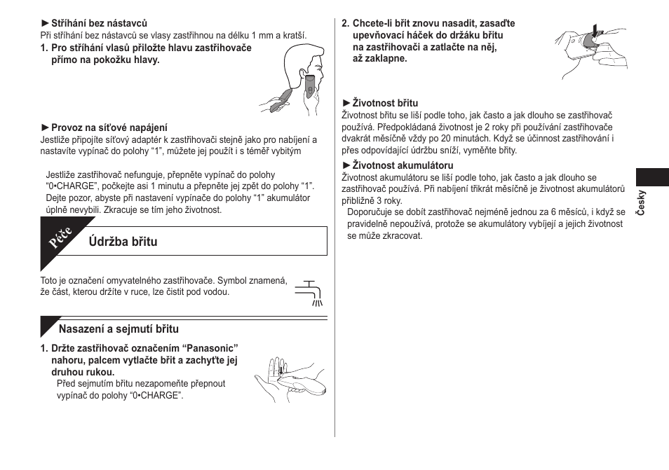 Péče, Údržba břitu | Panasonic ERCA70 User Manual | Page 77 / 108